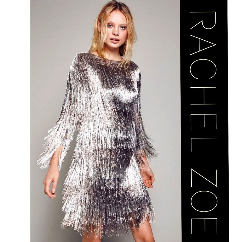 💥 BREATHTAKING!💥Rachel Zoe Roaring 20s Vibe Ballina Flapper Dress in Metallic